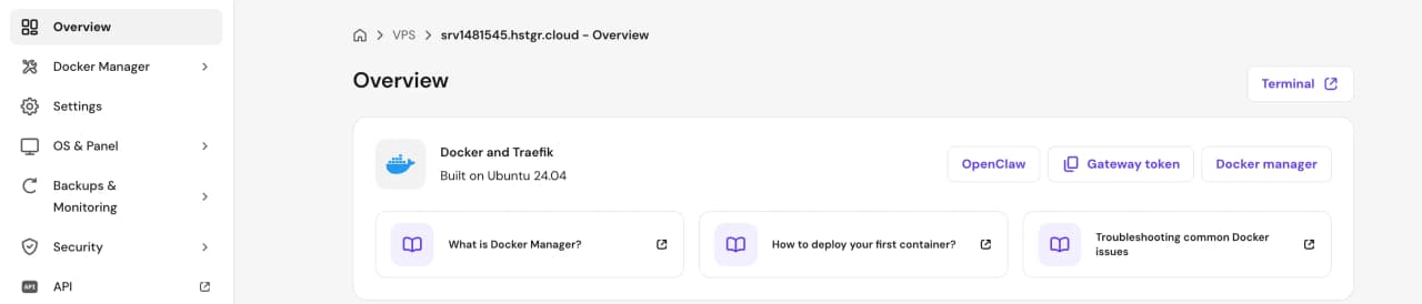 Hostinger gateway token