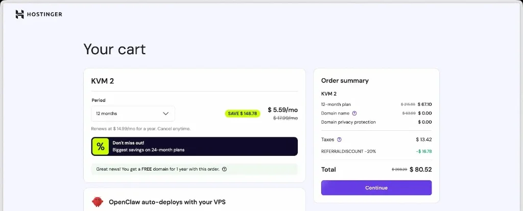 Hostinger KVM 2 pricing