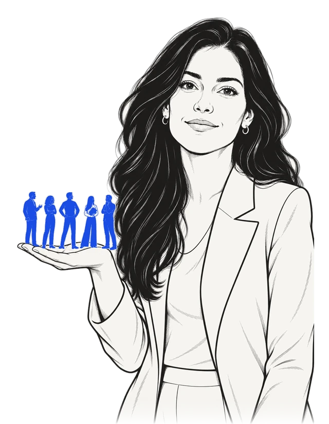 Vera, the BeReach AI people search agent, holding five people drawn in blue on her open palm